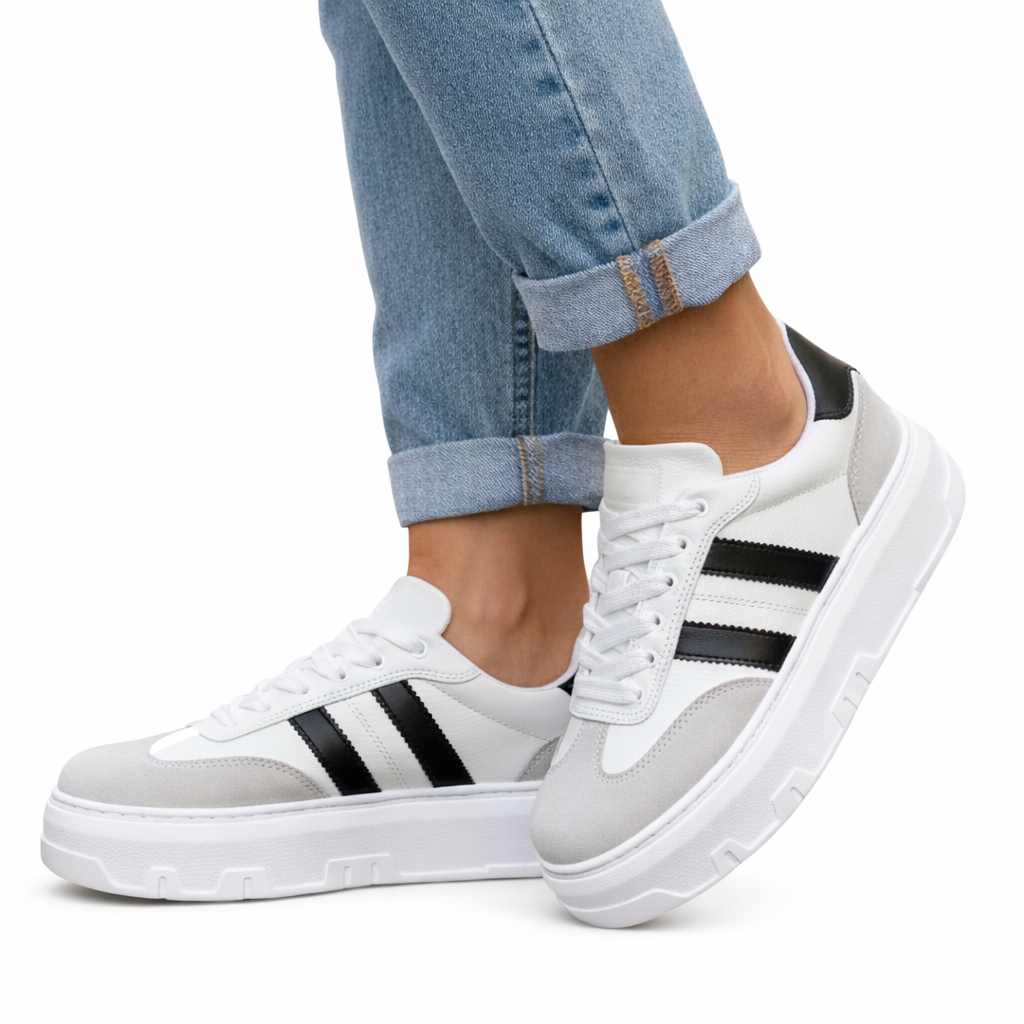 Tênis Feminino Samba com Listras Plataforma Casual Cadarço Volta às Aulas Férias Academia Fitness