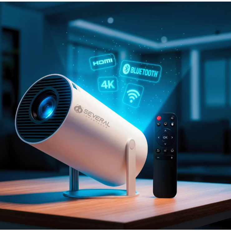 Projetor Smart Portátil Áudio Embutido, Bluetooth, Hdmi, Espelhar Tela, Aplicativos Google Play – Android 11 – Branco — R$ 249,99 em Shopee