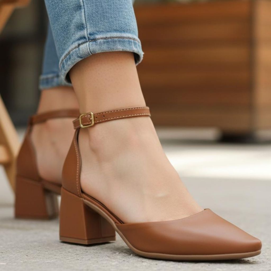 Sapato Scarpin Feminino Social Luxo Salto Baixo Grosso 5cm Elegante Preto,Caramelo,Offwhite,Nude em Oferta na Shopee