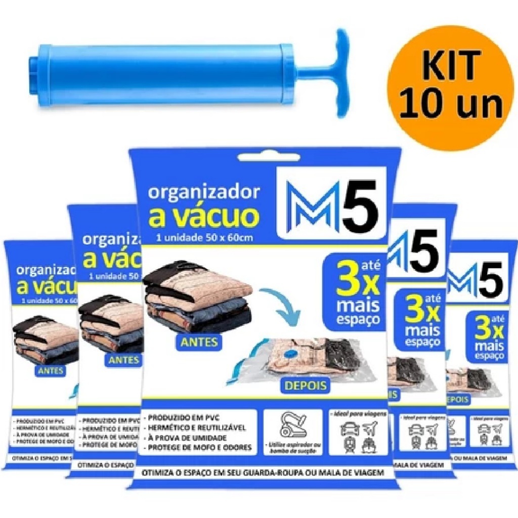 Kit Saco a Vácuo Com Bomba Viagem Mala Organizador Para Roupa Guarda Roupa Edredom Reutilizável