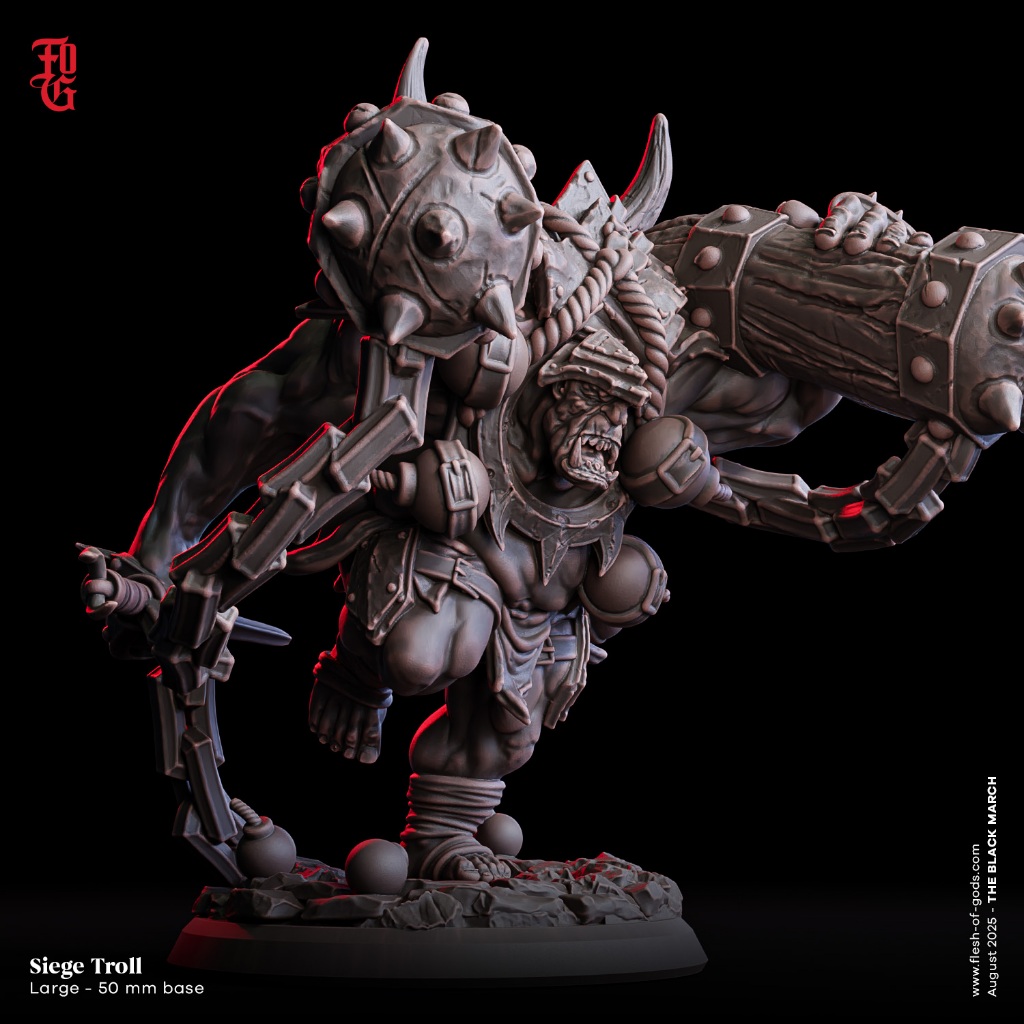Miniatura Siege Troll D&D RPG Dungeons and Dragons - The Black March - Resina 50mm Monstro de Cerco