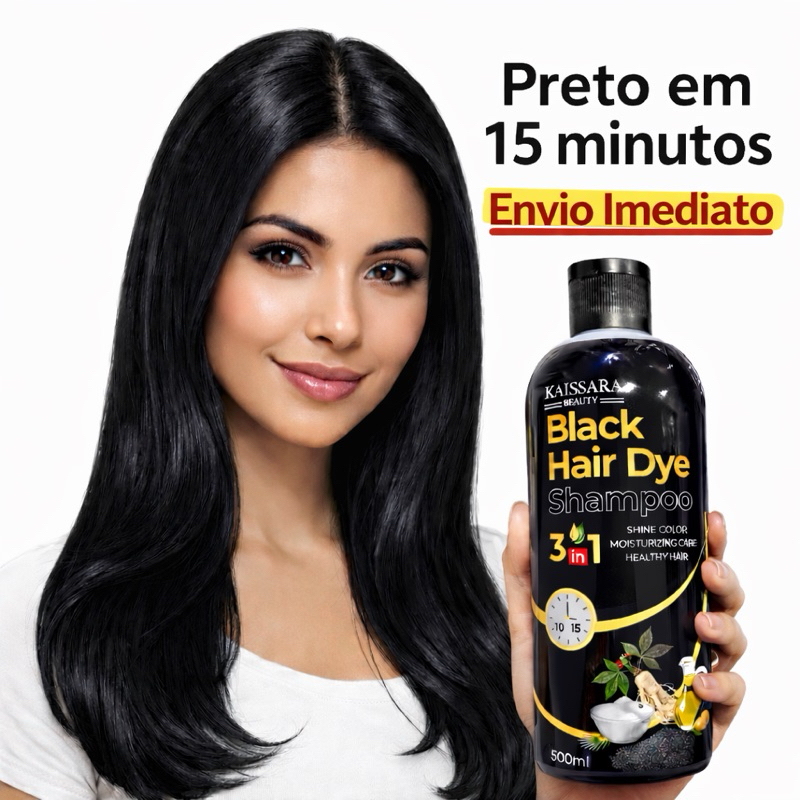 Shampoo Tonalizante Preto Grande 500 Ml Kaissara - Tintura - Preta Para Cabelos cobre o Branco
