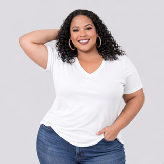 Blusa Feminina Decote V Manga Curta De Malha Viscolycra Do 36 ao 50 em Oferta na Shopee