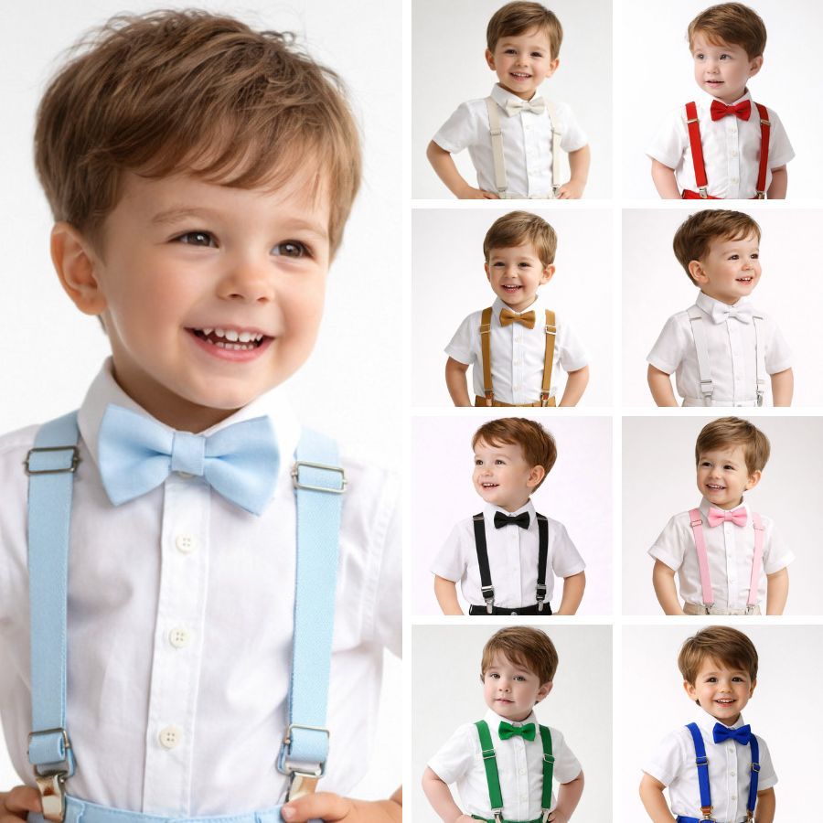 Camisa Social Branca Menino Manga Curta Batizado Casamento Formatura + Suspensório e Gravata