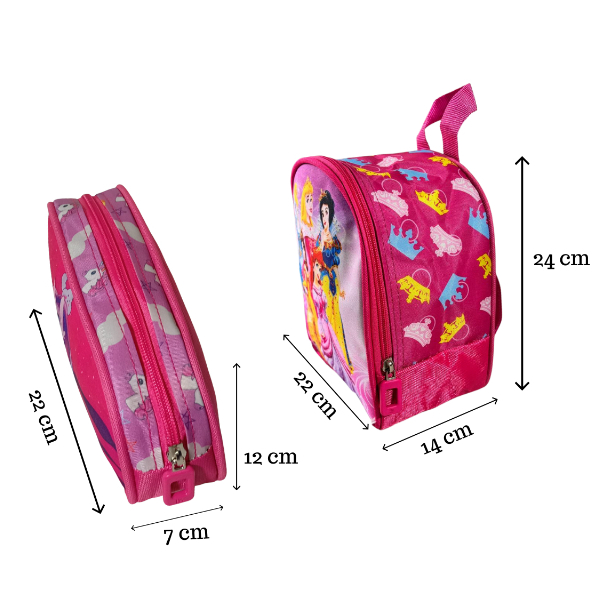 Kit Mochila Escolar Com Rodinha, Estojo, Lancheira térmica As princesas