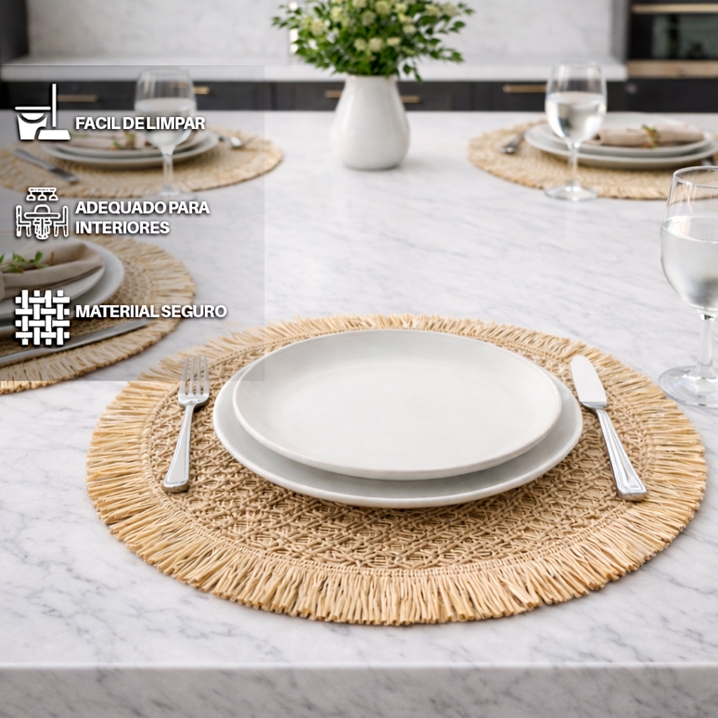 Jogos Americanos 38cm Kit 4 Mesa Posta Fibra Natural com Franjas Premium em Oferta na Shopee