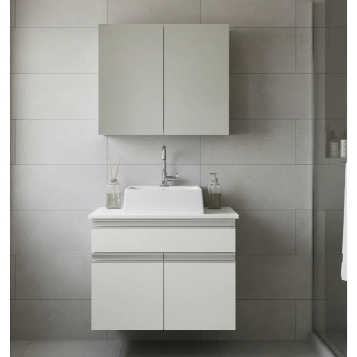 Conjunto Banheiro 100% MDF 60cm - Balcão com Gaveta e Cuba - Aéreo Com Espelho - MONTADO