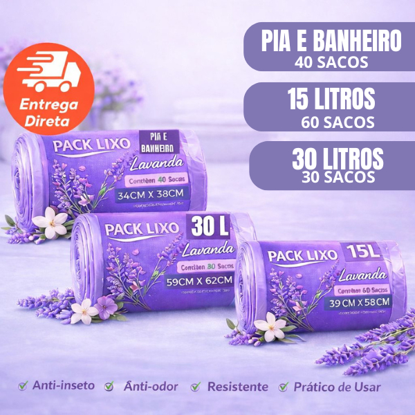 Saco de Lixo Perfumado Lavanda 10/15L/30L/ Pia Banheiro Cozinha Resistente Anti Inseto Neutraliza Odores