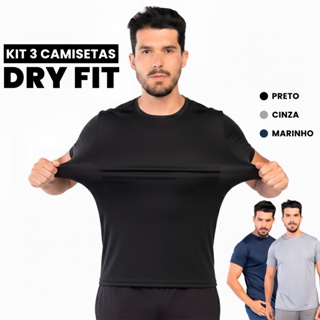 Kit 3 Camisetas Dry Fit Masculina Lisa Flexível Academia Treino LVF2-CP3 em Oferta na Shopee