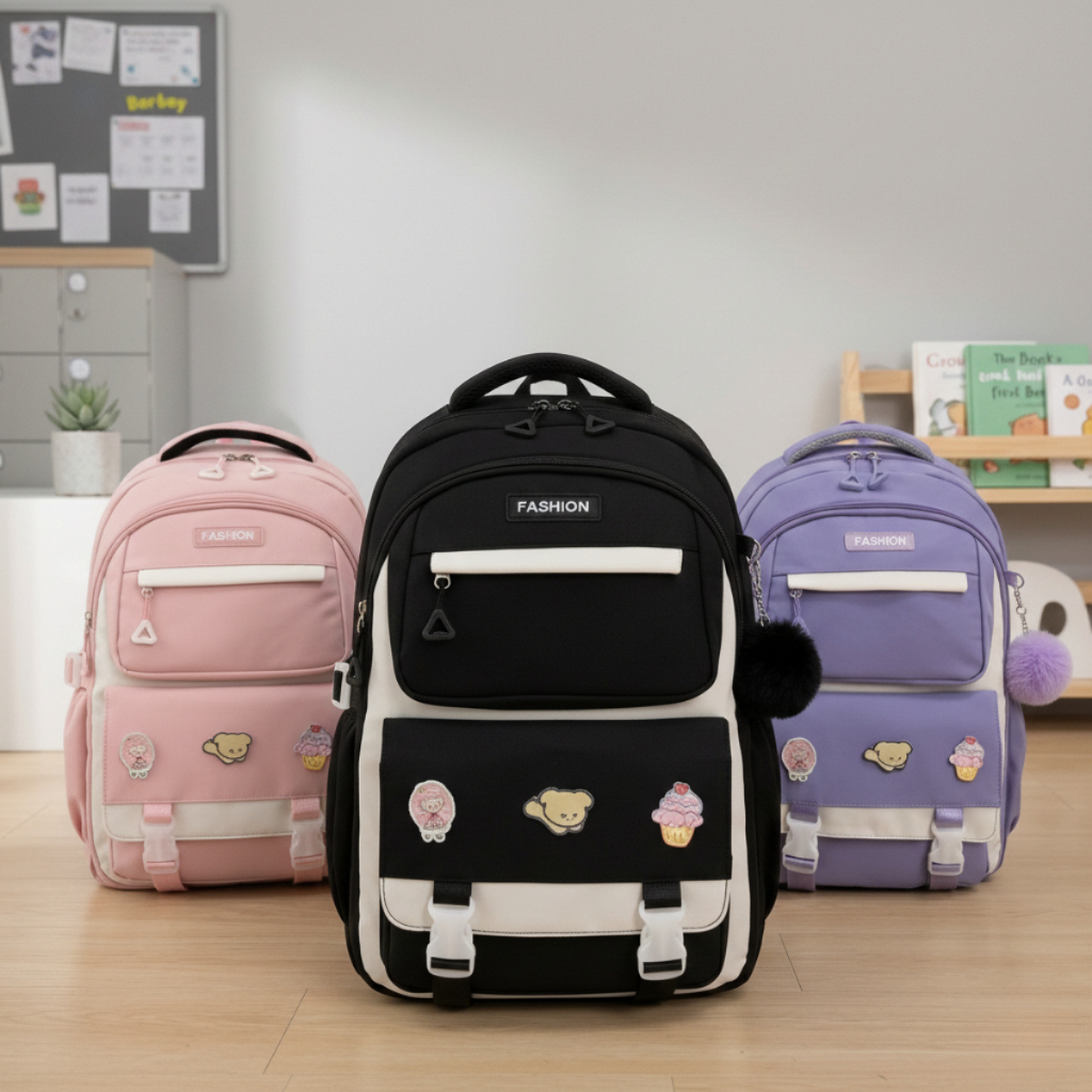 Mochila Escolar Feminina Impermeavel Juvenil Contas Coloridas Ideal para Escola, Viagem e Uso Diário