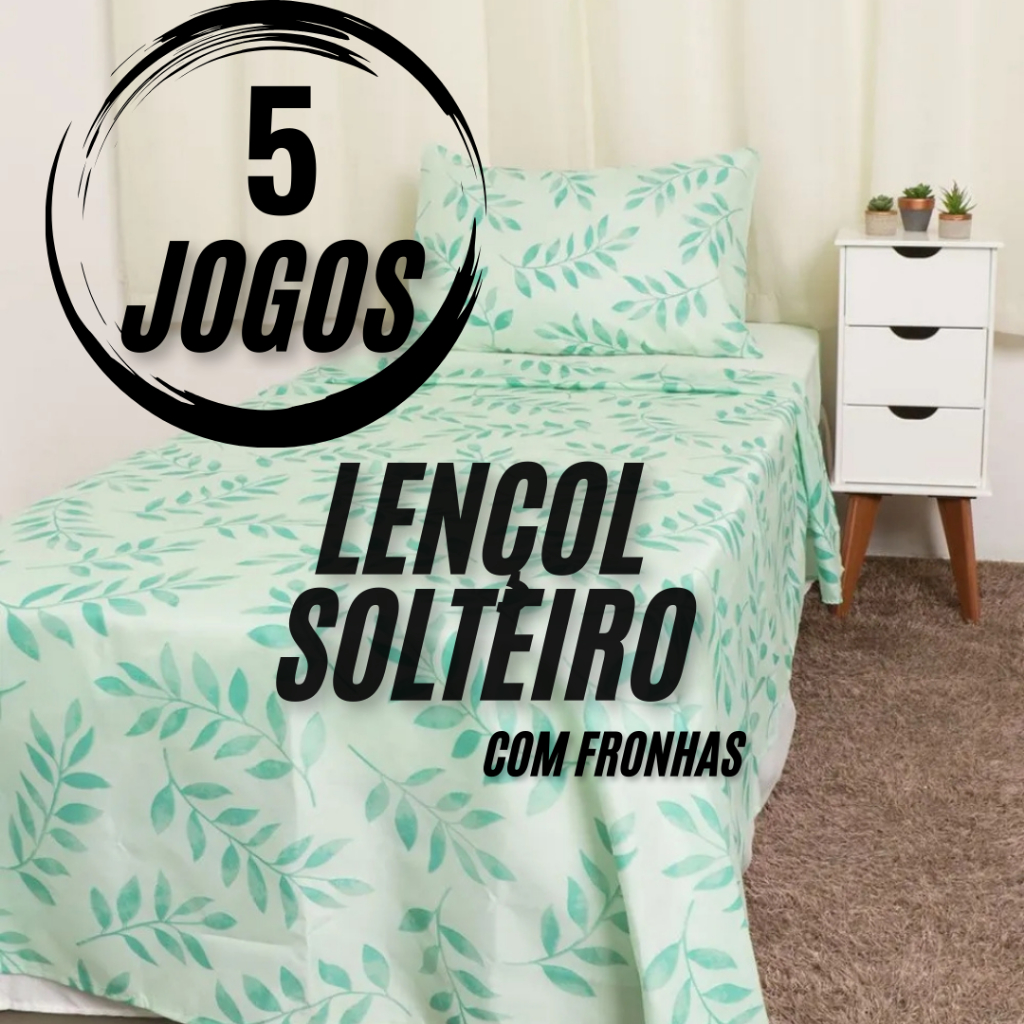Kit 5 Jogos de Lençol Cama Solteiro 3 Peças Estampas Variadas Roupa de Cama Solteiro