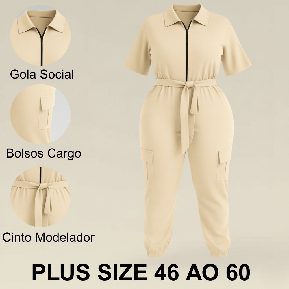 Macacão Plus Size Longo Decotado Skinn Bolso Cargo Jogger em Oferta na Shopee