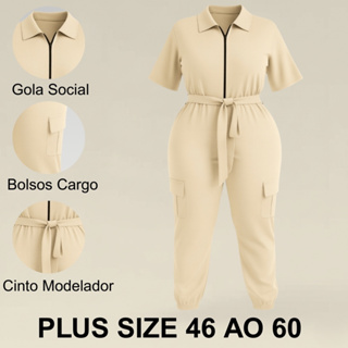 Macacão Plus Size Longo Decotado Skinn Bolso Cargo Jogger em Oferta na Shopee