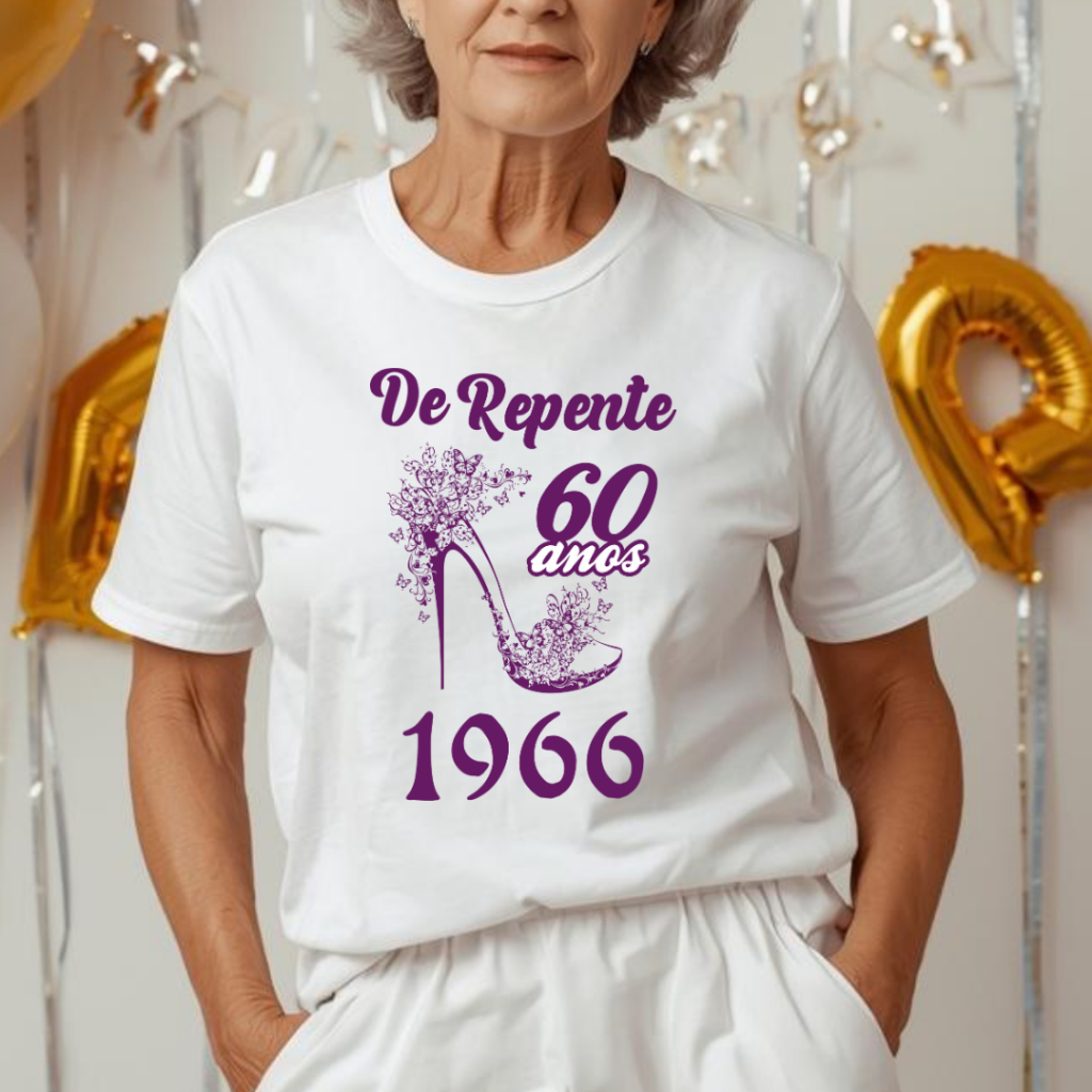 Camiseta De Repente 60 anos 1966 [Est. Salto Alto Roxo] - Festa Comemoração Aniversário ZLprint em Oferta na Shopee
