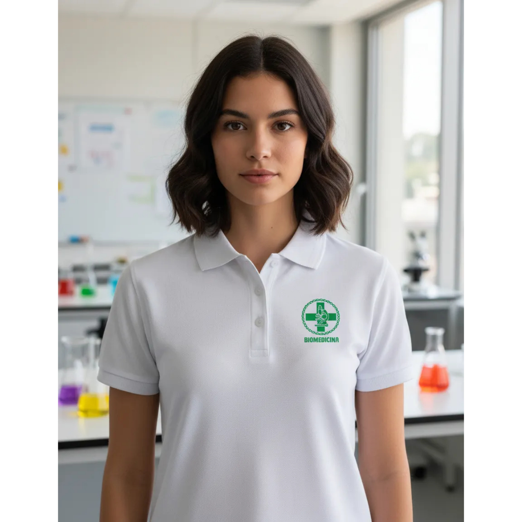 Camiseta Pólo Feminina Biomedicina 100% Algodão estampa em Silk Screen perfeita para seu dia a dia modelo exclusivo