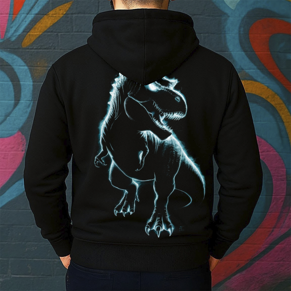 Blusa de Moletom Canguru Estampada Dinossauro Raio-X Masculina Confortável Do Tamanho P ao GG