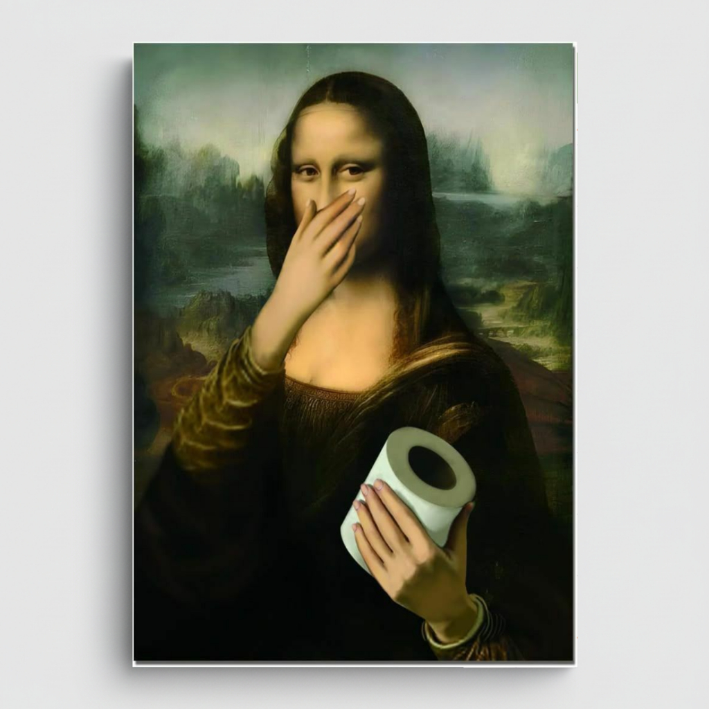Placa Decorativa Monalisa Lavabo Banheiro Quadros Divertido para Decoração de Parede ou Presente