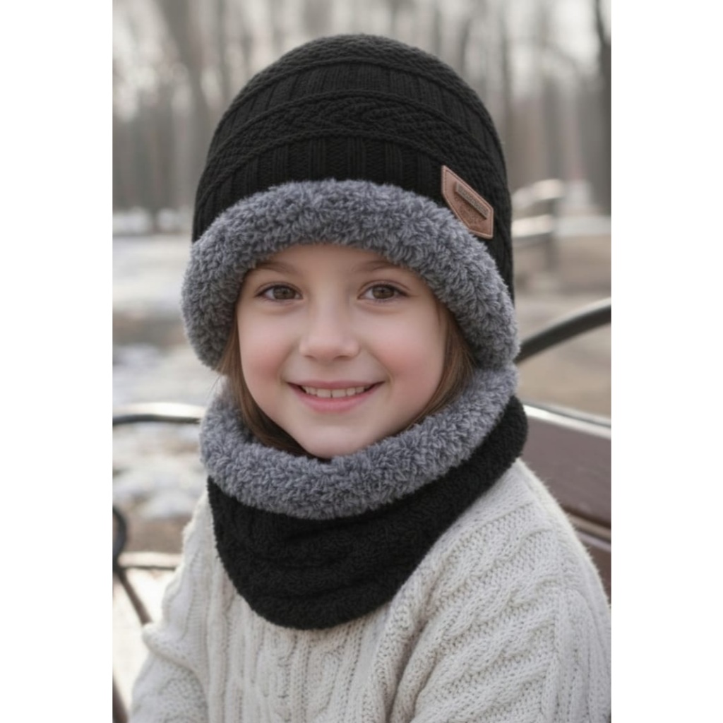 Kit Infantil Criança 2-7anos Touca Gorro Cachecol Forrada Lã Inverno