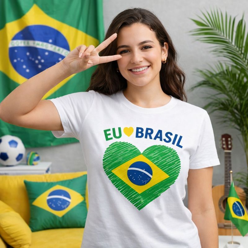 Camiseta Brasil 100% Algodão Blusa Copa Do Mundo Seleção Camisa Feminina Masculina Infantil