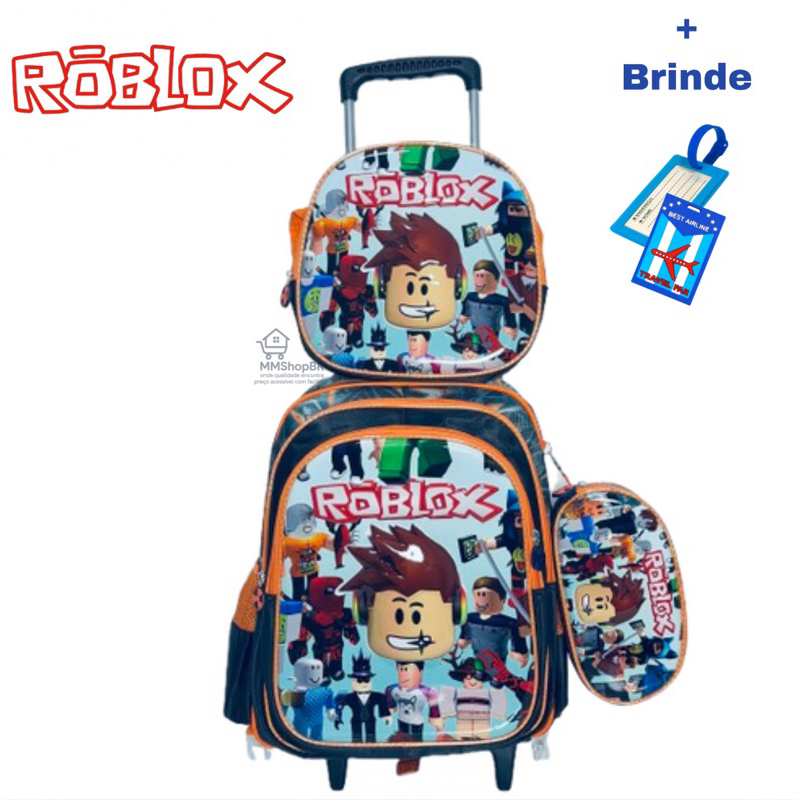 Mochila Roblox Masculino com Rodinhas + Lancheira + Estojo | Mochila Escolar Infantil Original Roblox | Volta às Aulas em Oferta na Shopee