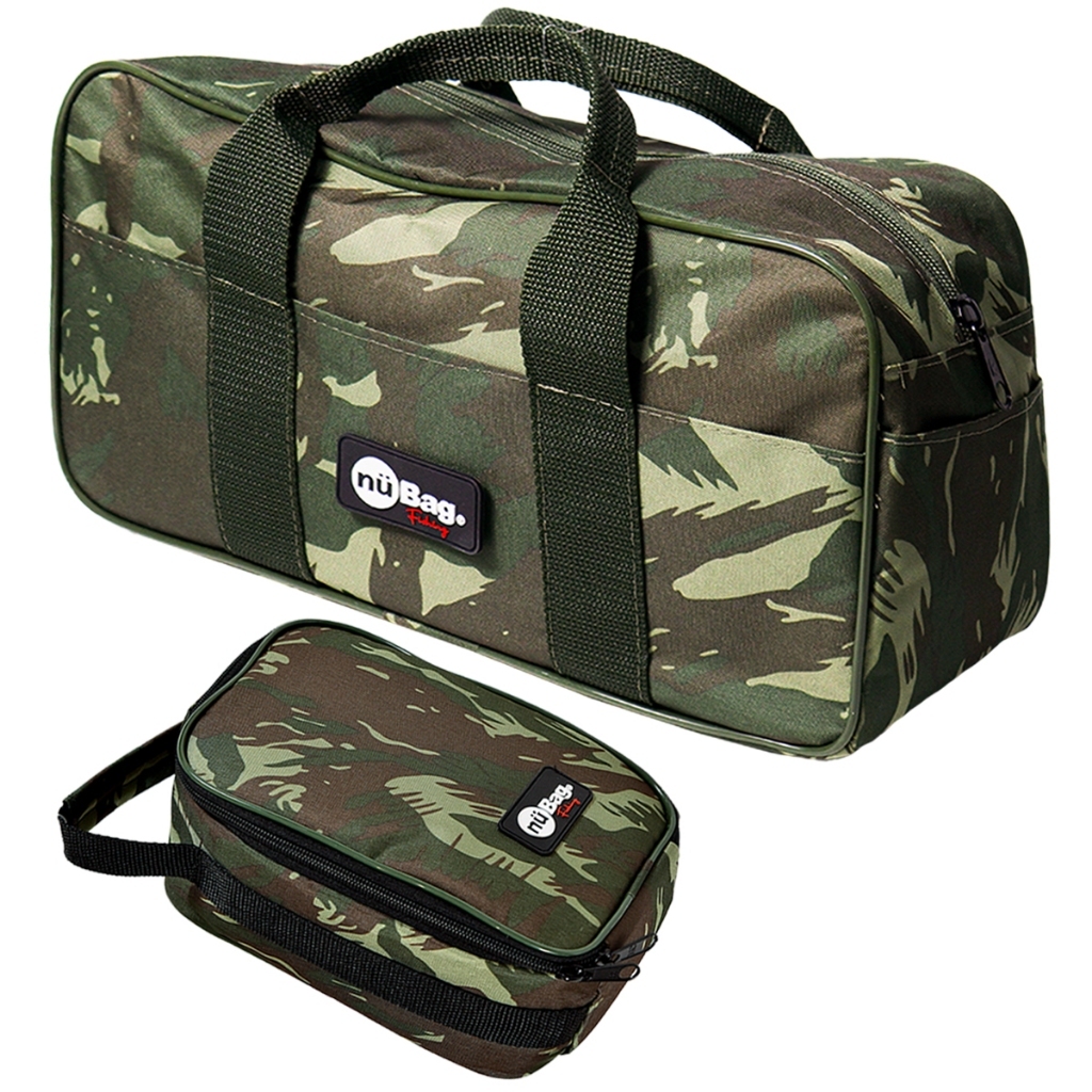 Kit Pescaria Guarda Apetrechos Bolsa Camuflada Organizadora + Porta Carretilhas Pescaria Organizar
