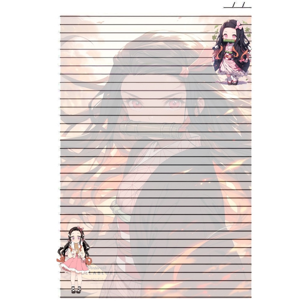 Folhas de fichario pautada anime A4 -personalizada qualquer tema