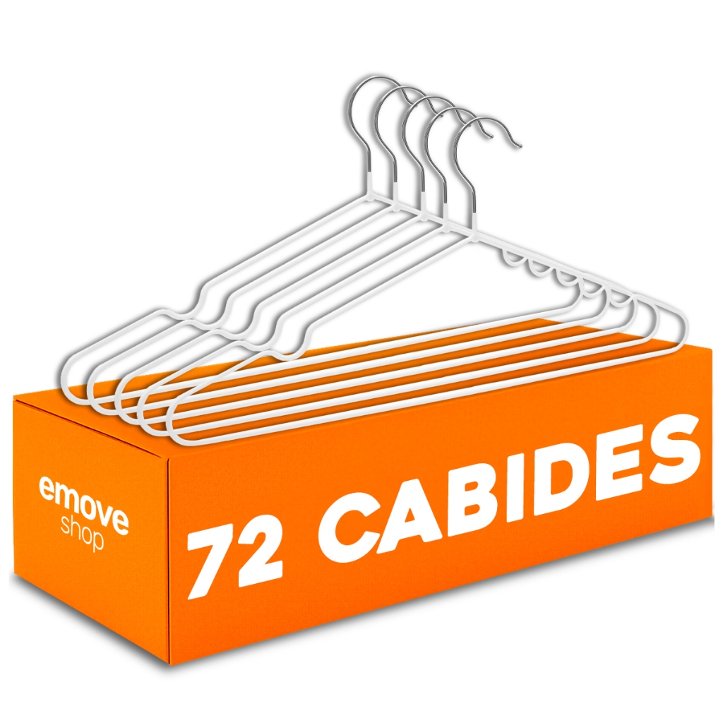Kit 72 Cabide Para Roupas Soft Touch Preto MOR em PVC 6 Unidades Resistente Branco