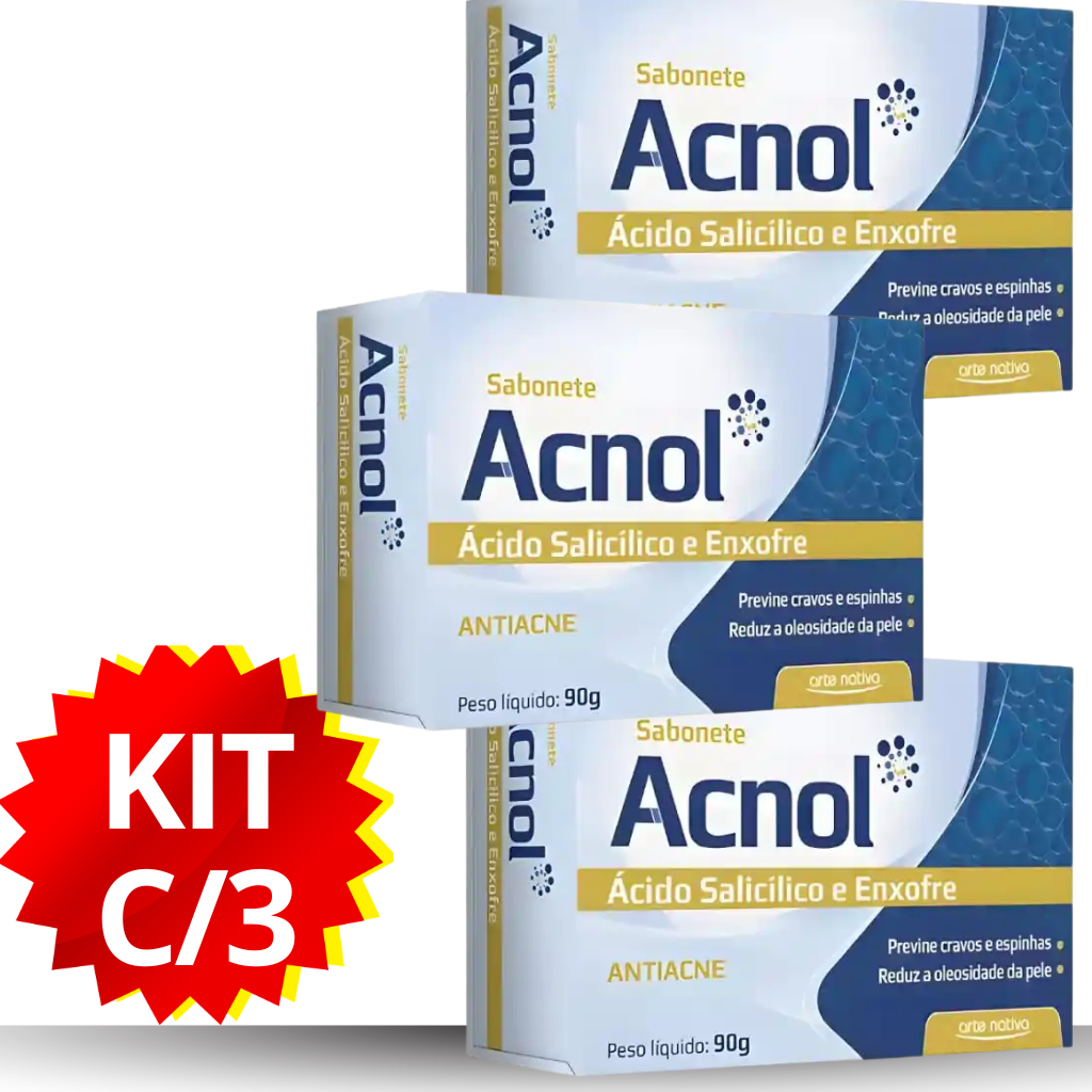 SABONETE ACNOL ENXOFRE E ACIDO SALICILICO KITC/3 BARRA 90G ANTIACNE