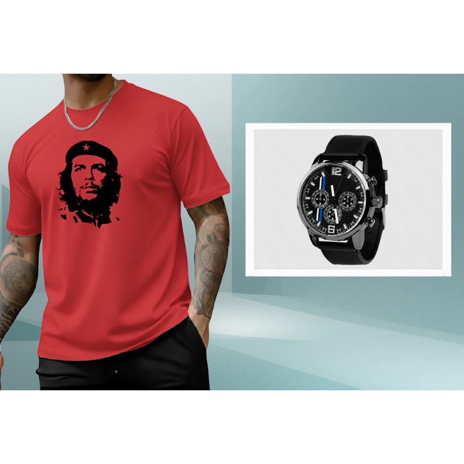 Kit Camisa Che Guevara Revolução T-shirt 100% Algodão + Relogio Casual Social Analógico Ótimo Presente Envio Imediato