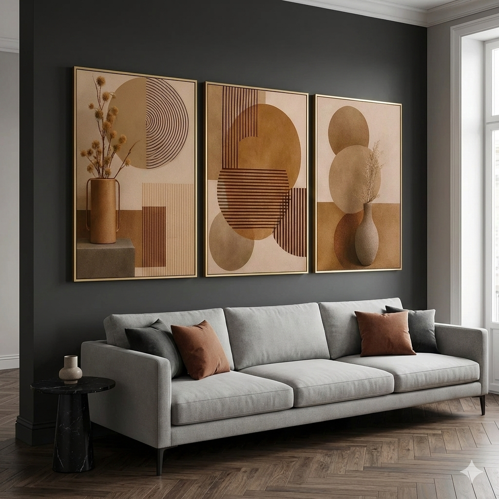 Trio Quadros Grande Moldura 50×70 Cm Geométricos Moderno