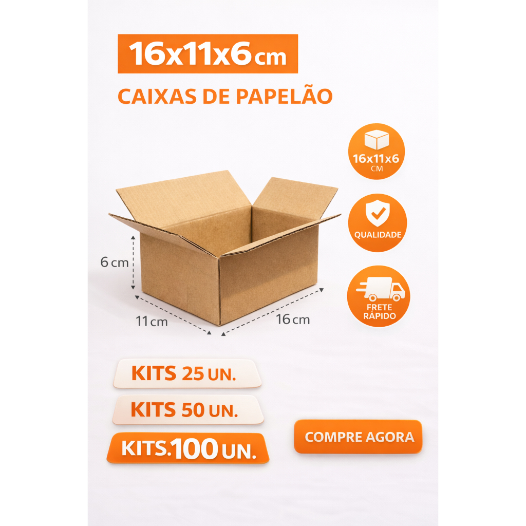 caixa de papelão para envio 16x11x6 100 unidades maleta embalagen envio sedex desmontavel reforçada