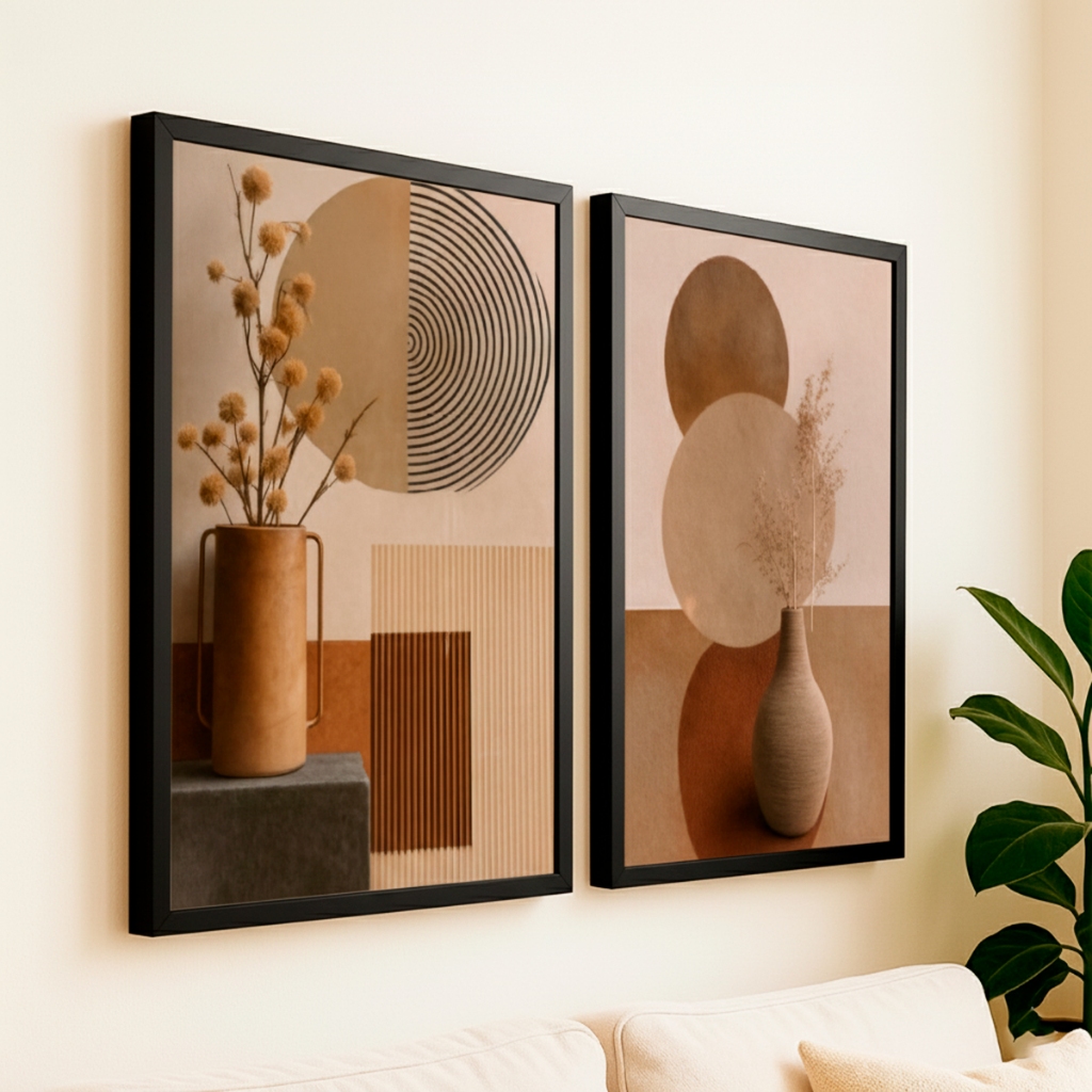 Kit 2 Quadro Decorativo Moldura 50×70 Com Vidro Vaso Sala Hall Grande