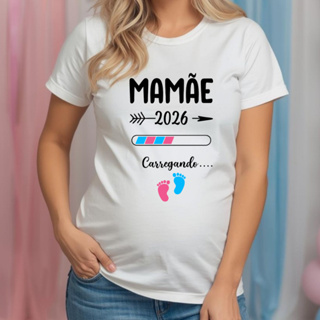 Camiseta Adulto MAMÃE Carregando 2026 - Pezinhos ROSA E AZUL - Loading Chá Revelação ZLprint em Oferta na Shopee