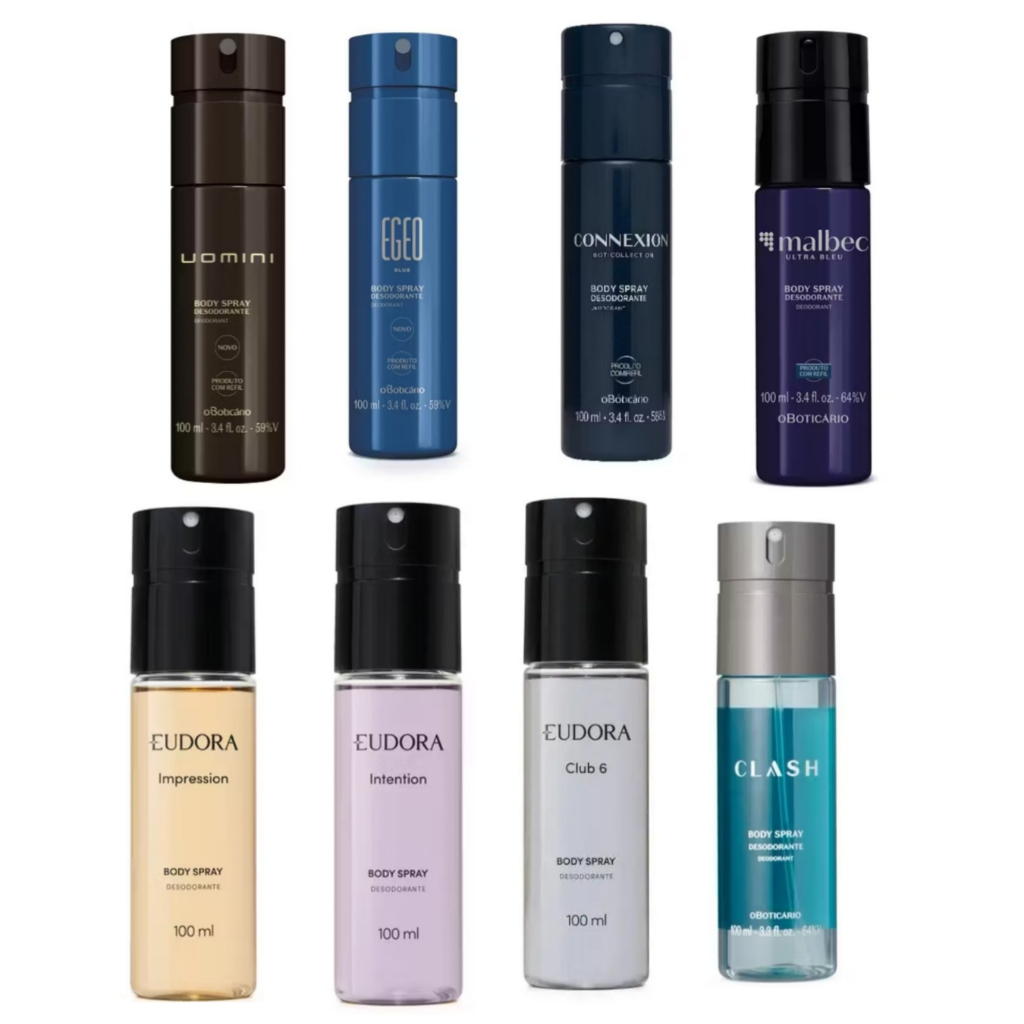 BODY SPRAY MASCULINO BOTICARIO E EUDORA 100ML - CLUB 6, CLASH, MALBEC, EGEO, CONEXION, UOMINI, IMPRESSION E MAIS