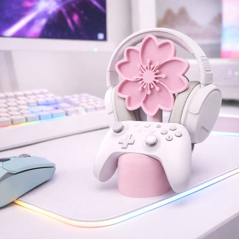 Suporte de Fone e Controle Flor de Cerejeira | Headset Sakura Gamer Kawaii em Oferta na Shopee