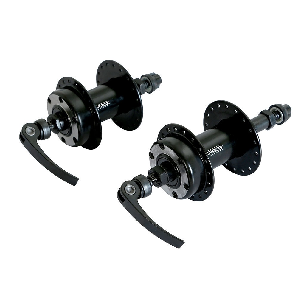 Cubo aço par com esfera preto eixo furado 3/8x180mm com blocagem com espaçador p/ freio a disco 36 furos