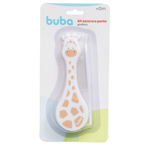 Kit escova e pente para bebê girafinha Buba, cerdas macias, kit higiene recém nascido