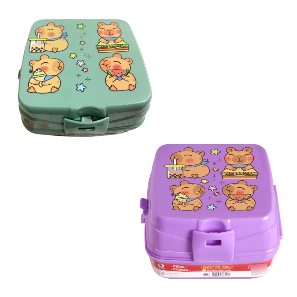 Lancheira Dupla Capivara Marmita Escolar Pote 4 Divisórias Com Trava Infantil Fofa em Oferta na Shopee