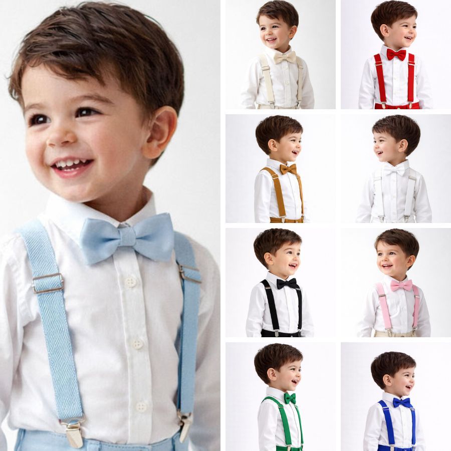 Camisa Social Branca Menino Manga Longa Batizado Casamento Formatura + Suspensório e Gravata