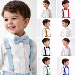 Camisa Social Branca Menino Manga Longa Batizado Casamento Formatura + Suspensório e Gravata