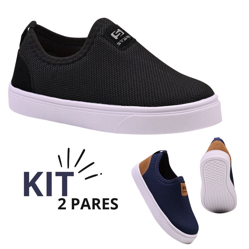 Kit Tênis Escolar Infantil Masculino Menino Sem Cardaço Calce Fácil Confortável em Oferta na Shopee