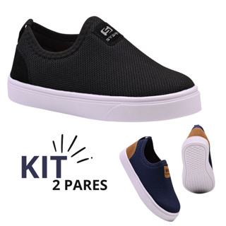 Kit Tênis Escolar Infantil Masculino Menino Sem Cardaço Calce Fácil Confortável em Oferta na Shopee