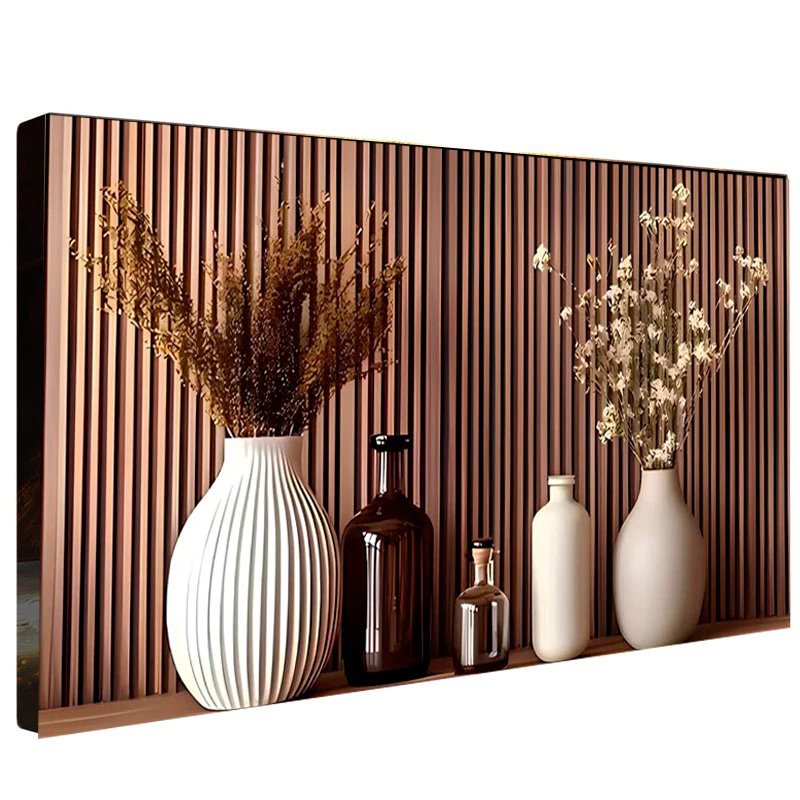 Quadro Decorativo Potes e Jarra de Plantas Finas Marrom Casa Sala Quarto Parede Decoração