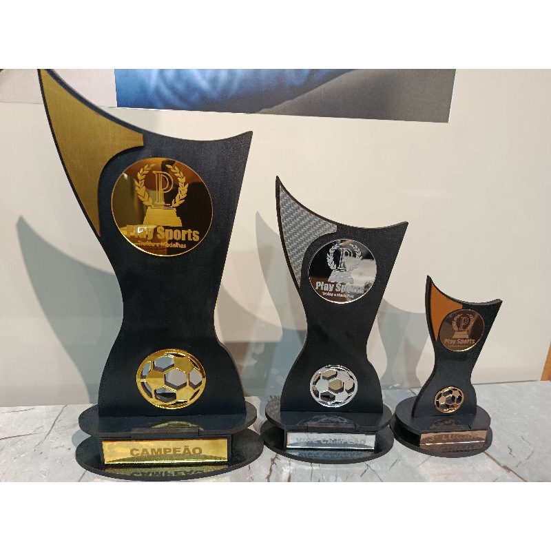 Troféu MDF acrilico kit 3 peça super liga personalizado