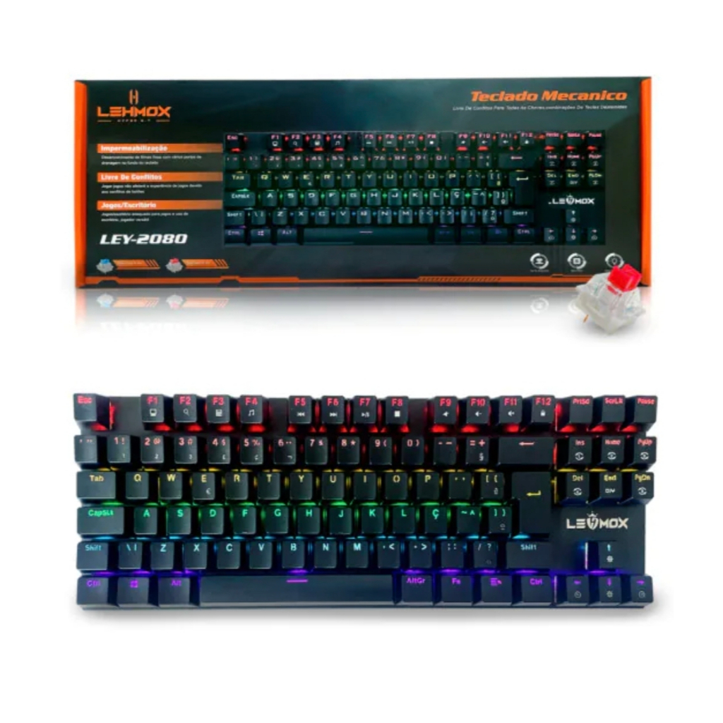 Teclado Mecânico Gamer TKL com Led RGB Switch Red LEHMOX - LEY-2080