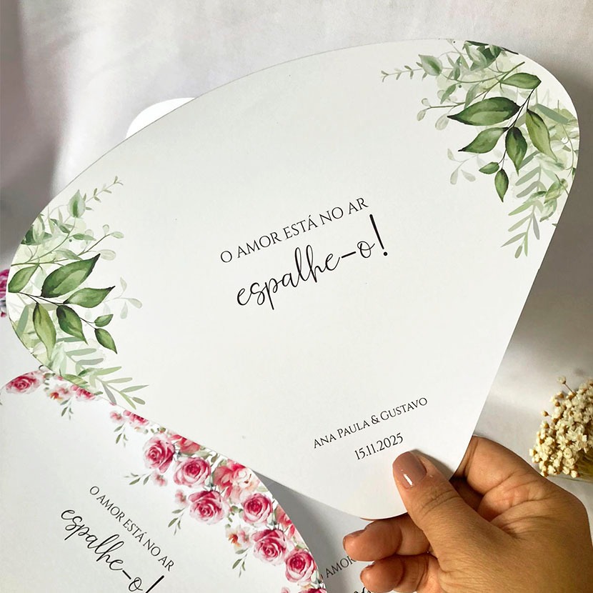 30 Leques Ventarola Personalizada em papel para Casamento e eventos em tamanho grande 27x20,5cm