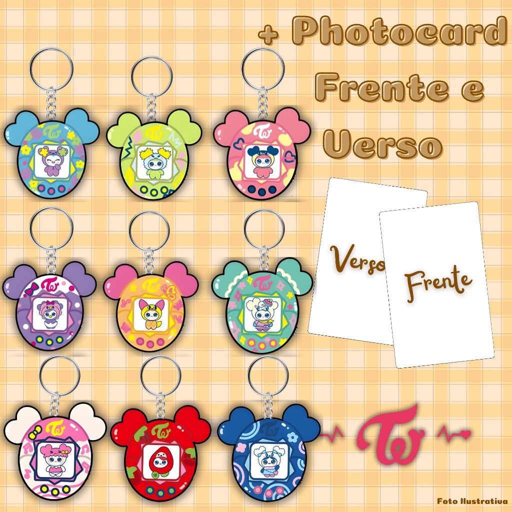 Chaveiro Plastificado + Photocard TWICE Lovely | Tamagotchi (Bichinho Virtual)