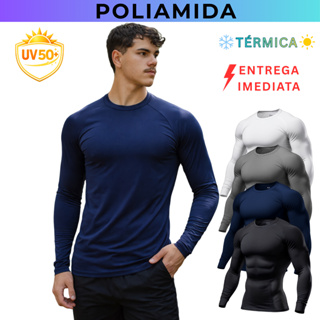 Camisa Poliamida Uv50+ Manga Longa Masculina Compressão Térmica Slim Fit Anti Odor Segunda Pele Raglan em Oferta na Shopee