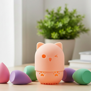 Suporte Limpador Para Esponja De Maquiagem 2 em 1 feito em silicone - evita bolor - gota em Oferta na Shopee