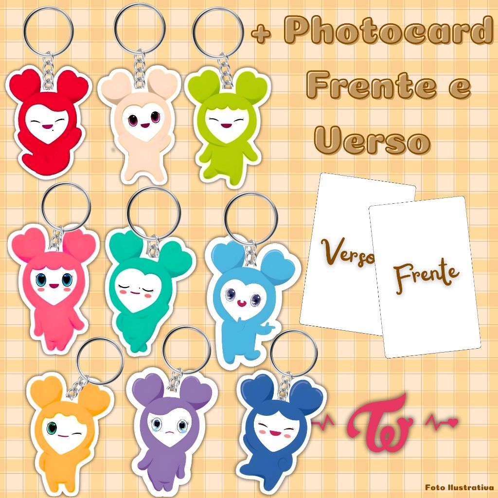 Chaveiro Plastificado + Photocard TWICE Lovely | Kpop Fãmade Kawaii Frente e Verso